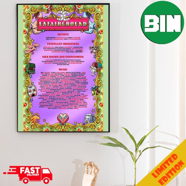 Unfartground Full Lineup And Schedule List Song At Glastonbury Festival 2024 Poster Canvas