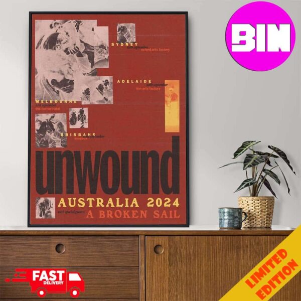 Unwound Australia Tour 2024 With A Broken Sail Schedule List Date Home Decor Poster Canvas