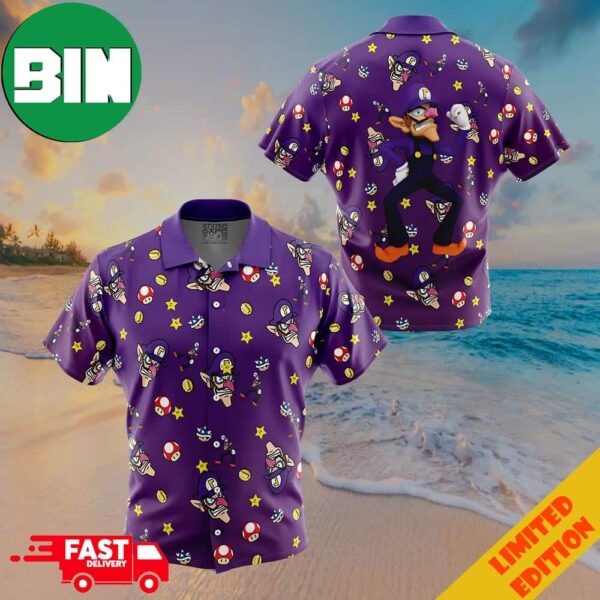 Waluigi Pattern Super Mario Button Up ANIMEAPE Hawaiian Shirt