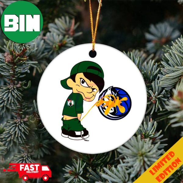 Funny Boy Boston Celtics Piss On Dallas Mavericks NBA Finals 2024 Champions Christmas Tree Decorations Ornament