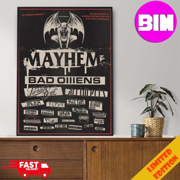 Mayhem Fest 2024 in Southern California on October 12th Full Line Up Home Decor Poster Canvas