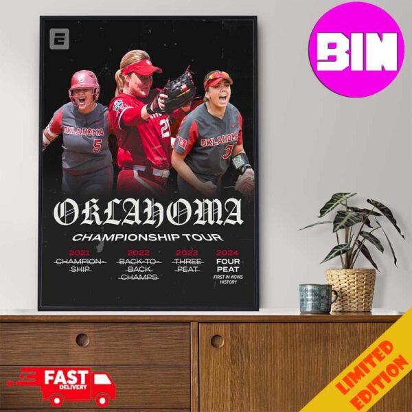 Official Oklahoma Softball Champions Finals 2024 And Four Peat In WCWS History National Champion Home Decor Poster Canvas
