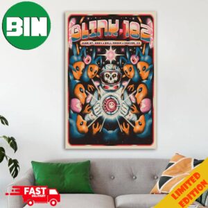 Official Poster Design For Blink 182 Show In Ball Arena Denver CO June 27 2024 Home Decor Poster Canvas