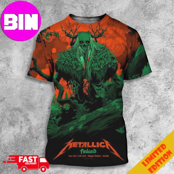 Official Poster Metallica Finlandia M72 World Tour At Olympic Stadium In Helsinki On June 7th And 9th 2024 Art By Kenta Taylor All Over Print Unisex Shirt