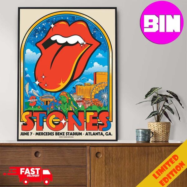 Official Poster The Rolling Stones In Atlanta GA 2024 On June 7 At Mercedes Benz Stadium Home Decor Poster Canvas