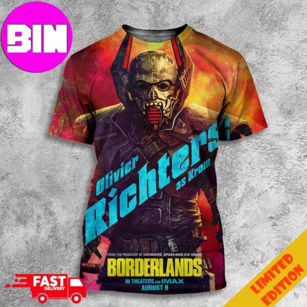 Poster For Borderlands Olivier Richters As Krom From The Producer Of Uncharted Spider-Man And Venom In Theaters And IMAX August 9th 2024 All Over Print Unisex T-Shirt