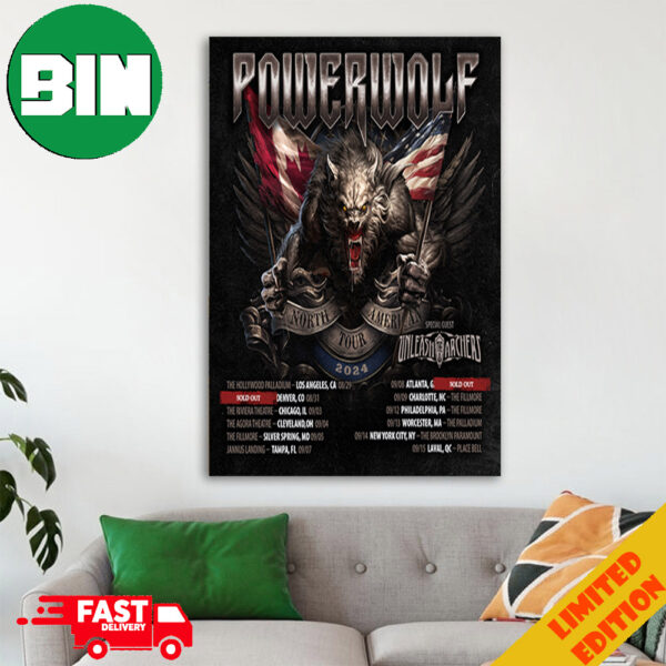 Powerwolf With Special Guest Unleash The Archers North American Tour 2024 Schedule Lists Home Decor Poster Canvas