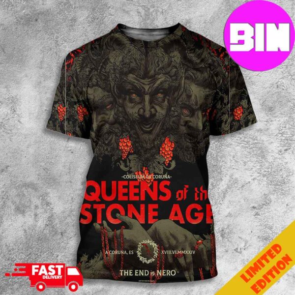 Queens Of The Stone Age Coliseum Da Coruna ES June 17 2024 The End Is Nero By Nikita Kaun 3D T-Shirt