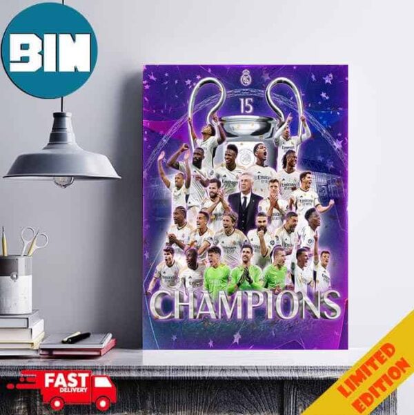 Real Madrid CF Are The Champions 15th Of Europe Champions UEFA League Poster Canvas