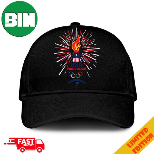 The 2024 Summer Olympics In Paris Olympics Logo Team USA Torch Classic Hat-Cap Snapback