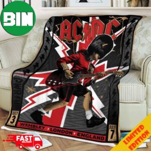 ACDC London PWR UP Europe Tour 2024 Black White And Red Poster At Wembley Stadium London England Fleece Blanket