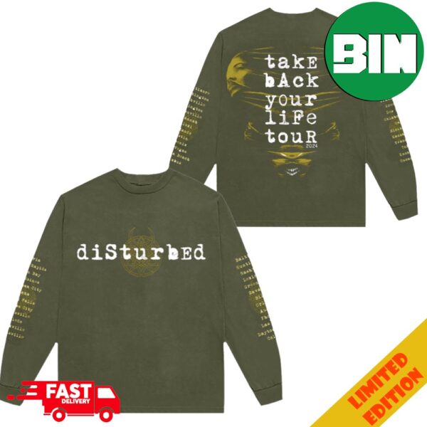 Disturbed Official Store Merchandise Take Back Your Life Green Background Tour 2024 All Over Print Long Sleeve T-Shirt