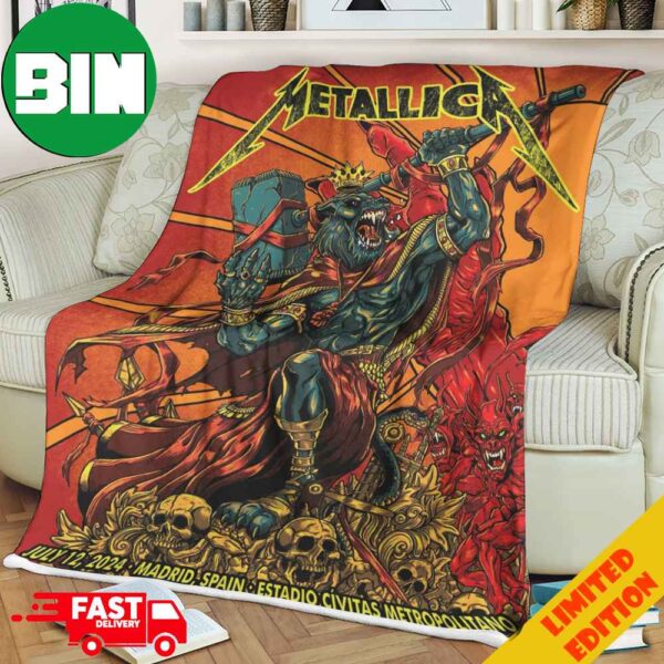 Metallica Madrid Night 1 Limited Edition Part 1 Of 2 By Puis Calzada M72 World Tour No Repeat Weekend July 12 2024 Madrid Spain Estadio Civitas Metropolitano Poster Fleece Blanket