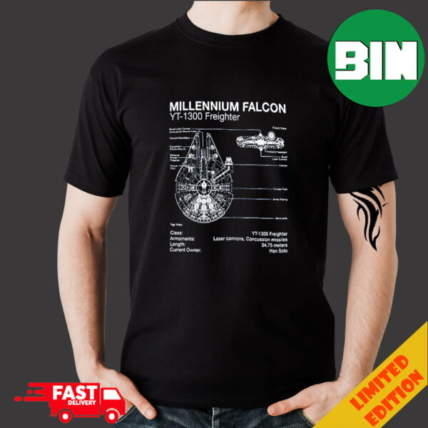 Millenium Falcon Sketch YT-1300 Freighter By Star Wars T-Shirt