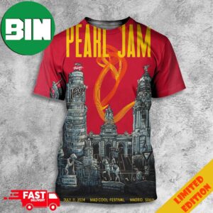 Pearl Jam July 11 2024 Mad Cool Festival Madrid Spain Dark Matter Tour Event Poster Art By Villy 3D T-Shirt