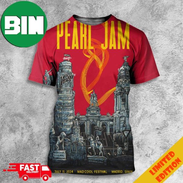 Pearl Jam July 11 2024 Mad Cool Festival Madrid Spain Dark Matter Tour Event Poster Art By Villy 3D T-Shirt