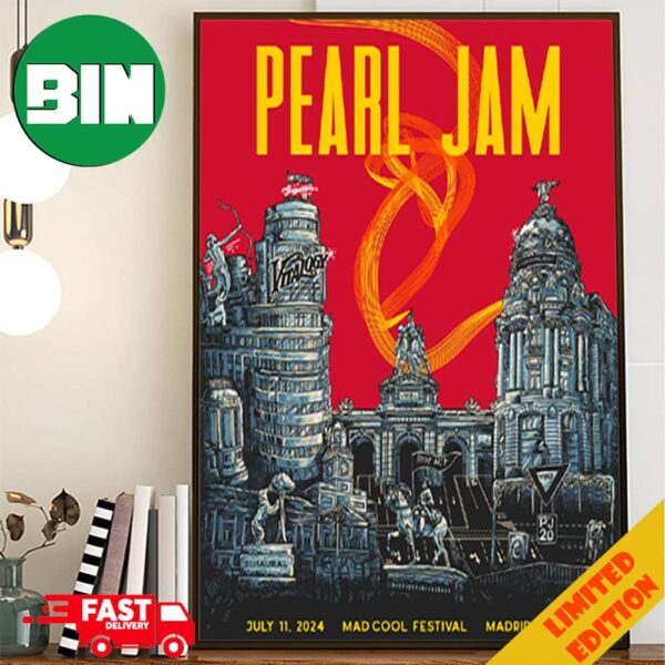 Pearl Jam July 11 2024 Mad Cool Festival Madrid Spain Dark Matter Tour Event Poster Art By Villy Poster Canvas