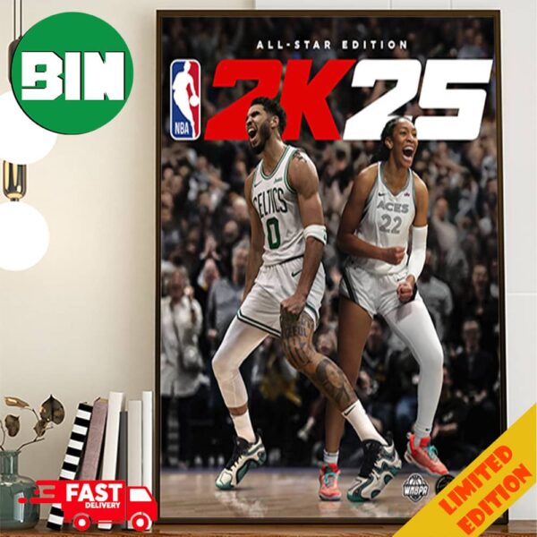 Two Stars At The Top Of Their Game Jayson Tatum And A’ja Wilson NBA2K25 All-Star Edition Cover Stars Poster Canvas