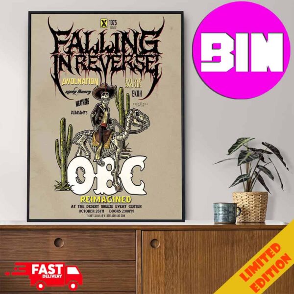 Falling In Reverse Vegas Show 2024 OBC Reimagined On October 26th At The Desert Breeze Event Center Home Decor Poster Canvas