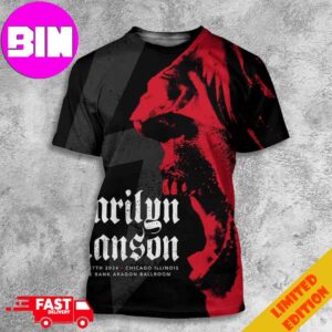 Marilyn Manson Chicago Scream Poster Show In USA 2024 At Illinois Byline Bank Aragon Ballroom On August 17th Unisex All Over Print T-Shirt