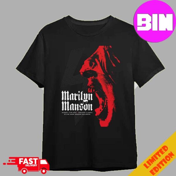 Marilyn Manson Chicago Scream Poster Show In USA 2024 At Illinois Byline Bank Aragon Ballroom On August 17th Unisex T-Shirt