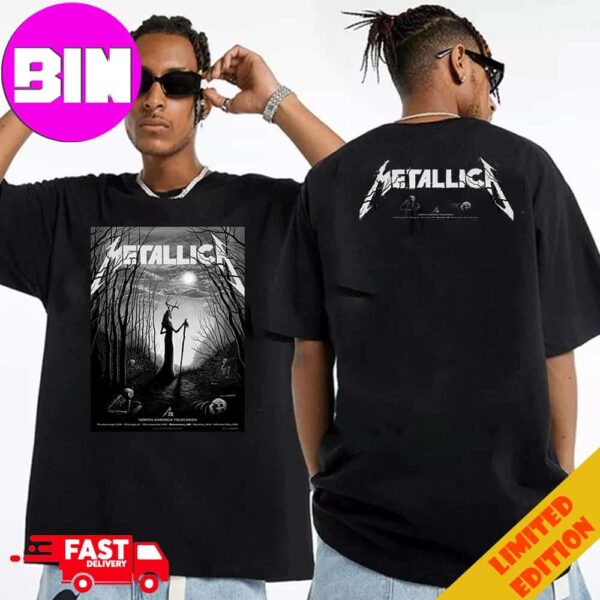 Merch Poster Metallica M72 Edmonton Pop-Up In Alberta Canada On August 23th And 25th M72 North American Tour 2024 At Commonwealth Stadium Art By Stag Of The Haunted Forest Unisex Double Side Shirt