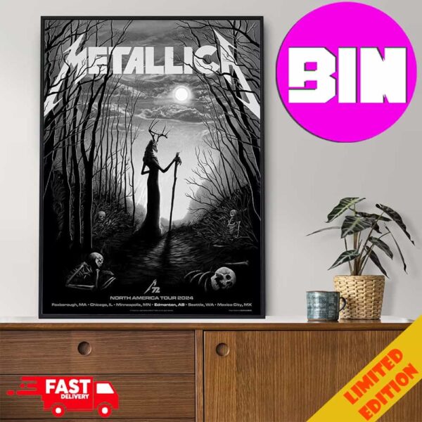 Merch Poster Metallica M72 Edmonton Pop-Up In Alberta Canada On August 23th And 25th M72 North American Tour 2024 At Commonwealth Stadium Art By Stag Of the Haunted Forest Home Decor Poster Canvas