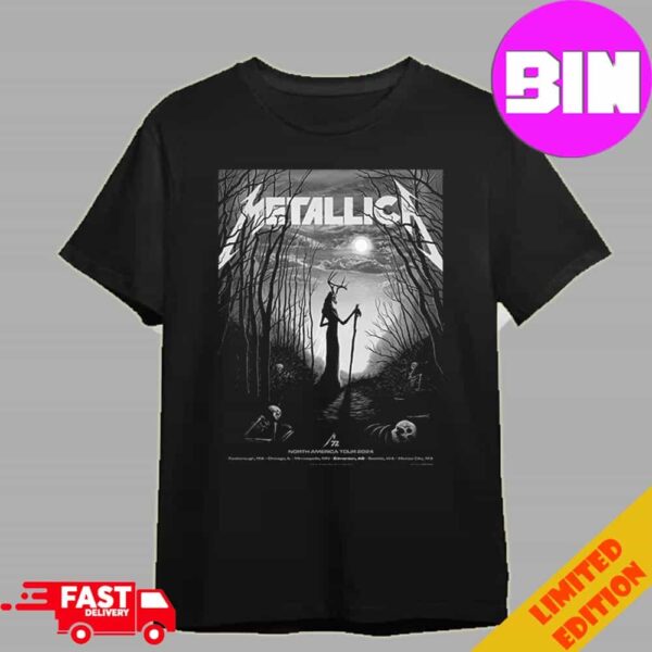 Merch Poster Metallica M72 Edmonton Pop-Up In Alberta Canada On August 23th And 25th M72 North American Tour 2024 At Commonwealth Stadium Art By Stag Of the Haunted Forest Unisex T-Shirt