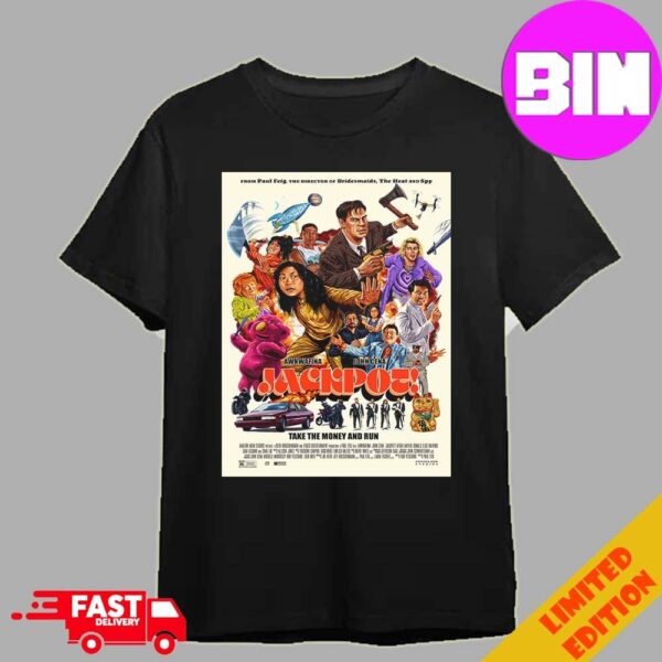 New Poster For Jackpot Starring John Cena And Awkwafina Releasing On Prime In 2024 Unisex T-Shirt