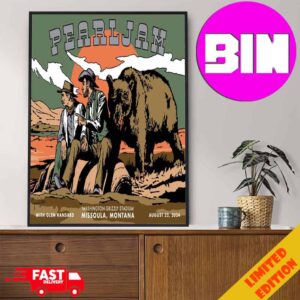 Pearl Jam In Missoula Montana Tour Poster At Washington-Grizzly Stadium On August 22nd 2024 Art By Cyrus Walker With Glen Hansard Home Decor Poster Canvas