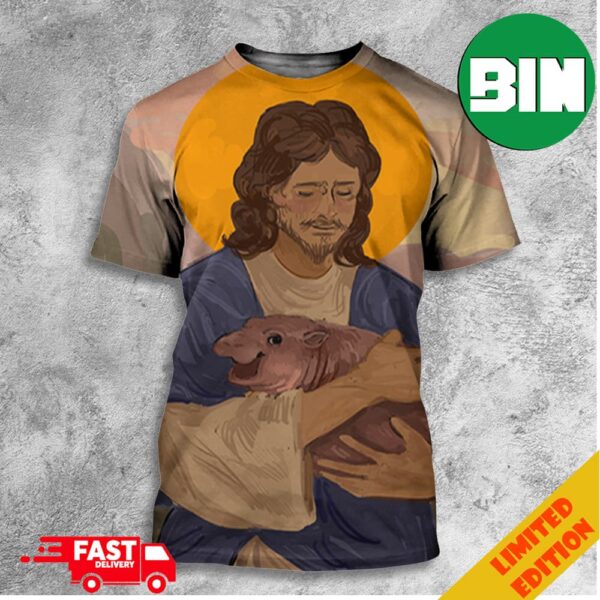 Jesus Loves Moo Deng Artwork All Over Print T-Shirt