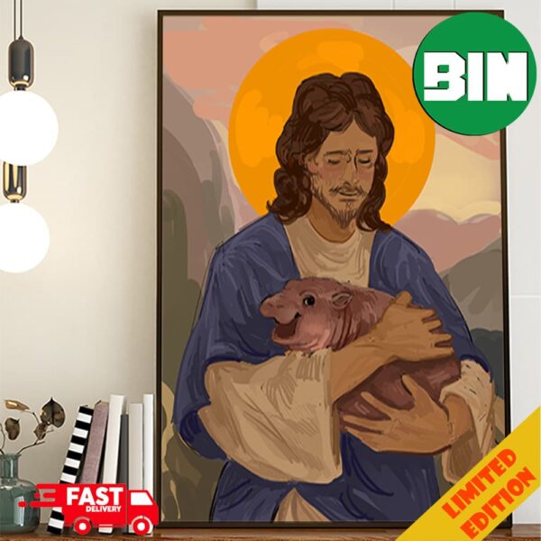 Jesus Loves Moo Deng Artwork Poster Canvas