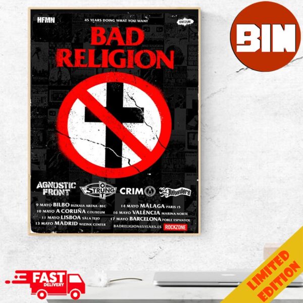 Bad Religion 45 Years Doing What You Want Official Poster Tour List 2025 Home Decor Canvas