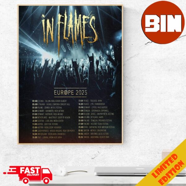 In Flames Europe 2025 Official Tour List Home Decor Poster Canvas