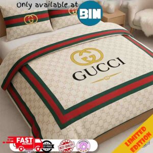 Gucci Bedding Set With Green Bee Monogram Pattern For Luxurious Bedroom Decor