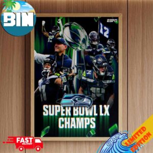 Seattle Seahawks Super Bowl LX Champions Legendary NFL Championship Moment Home Decor Poster Canvas