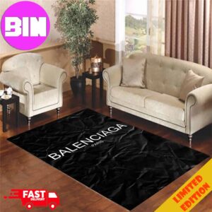 Balenciaga Paris Fashion Black Background And Logo White Home Decor For Living Room, Bed Room Rug Carpet