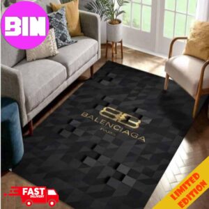 Balenciaga Paris Logo BB Rug Fashion Black Background Home Decor For Living Room, Bed Room Rug Carpet