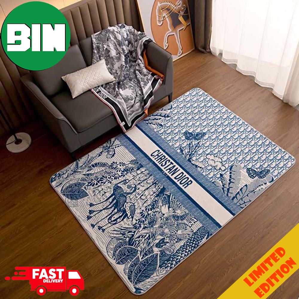 Christian Dior Blue Color Luxury Fashion Brand Home Decor For Living Room Rug Carpet