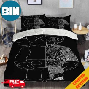 Dark And White Kaws Cartoon Characters Home Decoration Bedding Set With Two Pillows