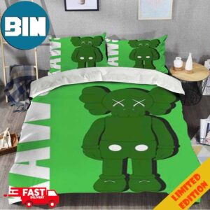 Green Kaws Background Cartoon Characters Home Decoration Bedding Set With Two Pillows