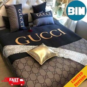Gucci Bedding Set With Black And Brown Pattern Logo Design For Stylish Bedroom Decor