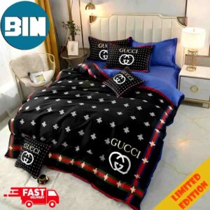 Gucci Bee Pattern Black Background Bedding Set For Luxury Bedroom Decor