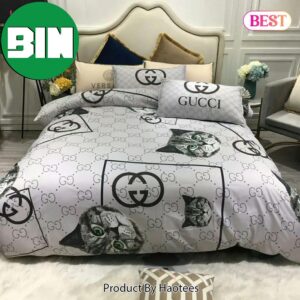 Gucci Cat Luxury Brand High-End White Gucci Bedding Set