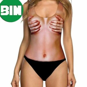 Hand Boobs Black Underwear Funny One Piece Bikini-Swimsuit