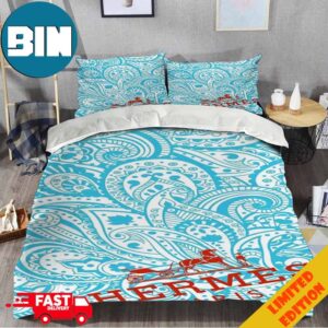 Hermes Paris Blue Background Pattern Luxury Brand Special Bedding Set Home Decoration