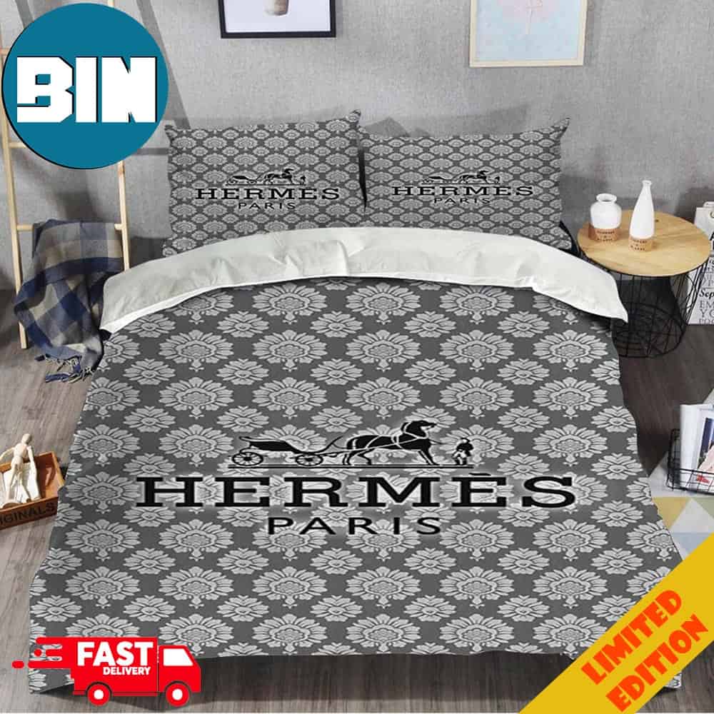 Hermes Paris Grey Pattern Luxury Brand High Quality Bedding Set Home Decor Hermes Paris Grey Pattern Luxury Brand High Quality Bedding Set Home Decor