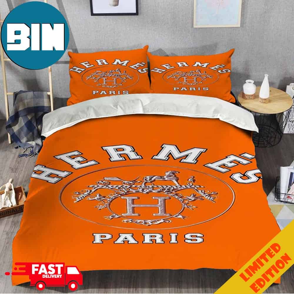 Hermes Paris Orange Background Luxury Brand High Quality Bedding Set Home Decor Hermes Paris Orange Background Luxury Brand High Quality Bedding Set Home Decor