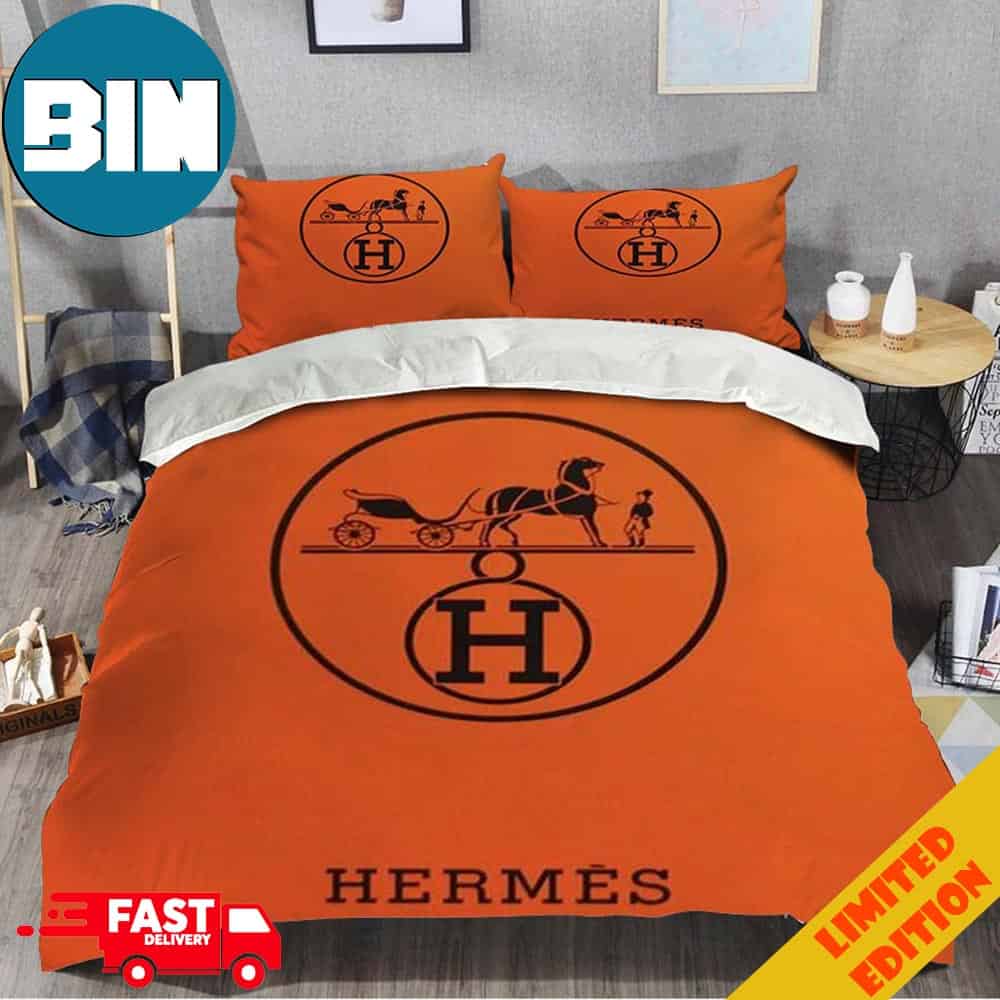Hermes Paris Orange Background Luxury Brand Premium Bedding Set Home Decor Hermes Paris Orange Background Luxury Brand Premium Bedding Set Home Decor