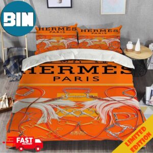 Hermes Paris Orange PatternLuxury Brand High Quality Bedding Set Home Decor